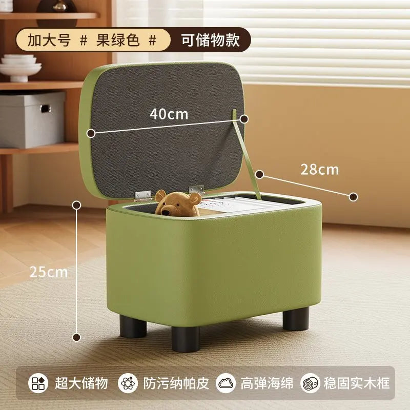 Schuhhocker mit Stauraum aus PU-Leder & Massivholz – Niedriger Sitzhocker für Flur, Wohnzimmer & Kinderzimmer