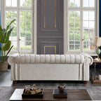 Beiges Chesterfield Sofa aus Leinenstoff – Elegantes 3-Sitzer Wohnzimmer Sofa im modernen Stil