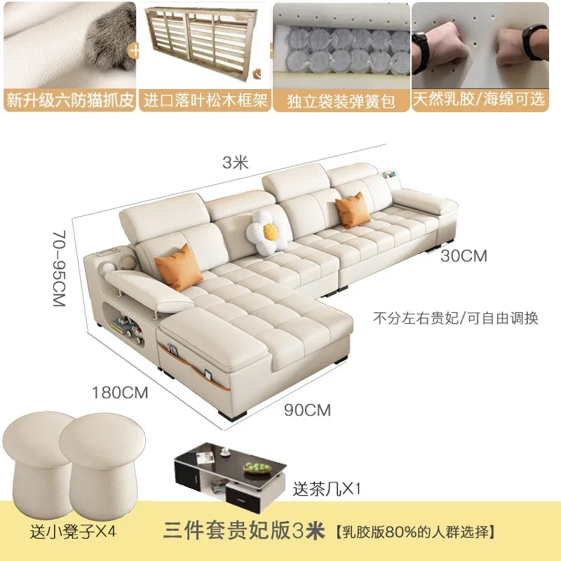 Modernes modulares Ledersofa – Ausziehbares, wasserdichtes L-förmiges Ecksofa mit Armlehne, Schlaffunktion & Stauraum