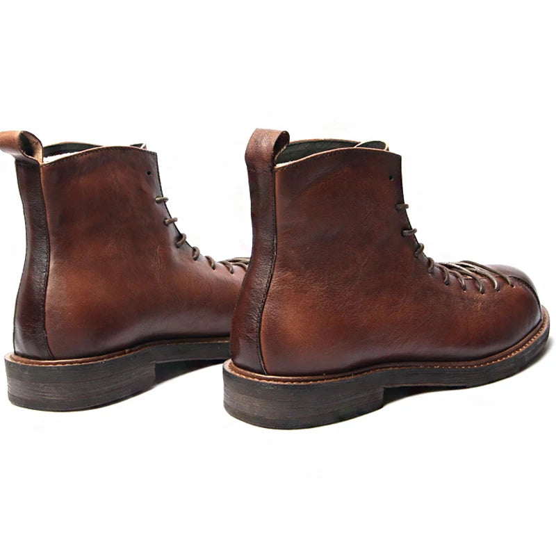 MJYTHF Herren Leder Motorradstiefel – Vintage Cowhide Ankle Boots aus echtem Leder, handgefertigt, wasserdicht
