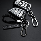 Trendiger DIY Leder-Schlüsselanhänger mit geflochtenem Seil – Anti-Verlust Keychain for Auto &amp; Motorrad, schlichter Keyring mit Metallring in Schwarz 