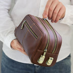 CONTACT’S Herren Echtleder Kulturbeutel mit Zahlenschloss – Großer Reise- & Waschbeutel aus Rindsleder, Business Toiletry Organizer