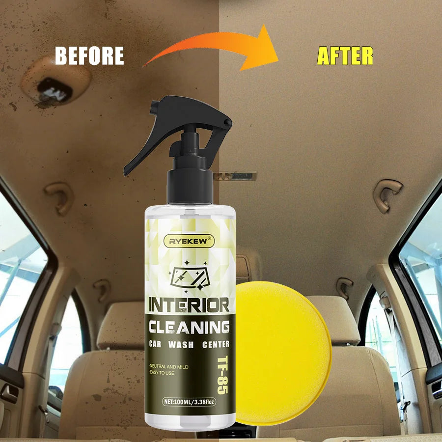 Ryekew Auto Innenraumreiniger 100 ml – Wasserloser Multifunktionsreiniger für Dachhimmel, Leder, Stoff & Polster