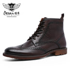 Desai Herren Brogue Lederstiefel – Fleecegefütterte Ankle Boots aus echtem Leder, modische Schnür- und Reißverschluss-Stiefel