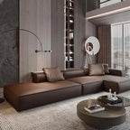 Nordisches Luxus Leder-Ecksofa im minimalistaischen Design – Designer Lounge Sofa aus Rindsleder, modernes Relax-Sofa für Wohnzimmer &amp; Salon