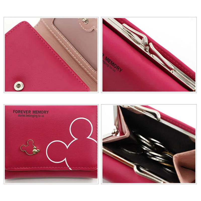 Disney Mickey Mouse Damen Geldbörse - Pequeña cartera de piel sintética para mujeres y niñas con diseño de dibujos animados 