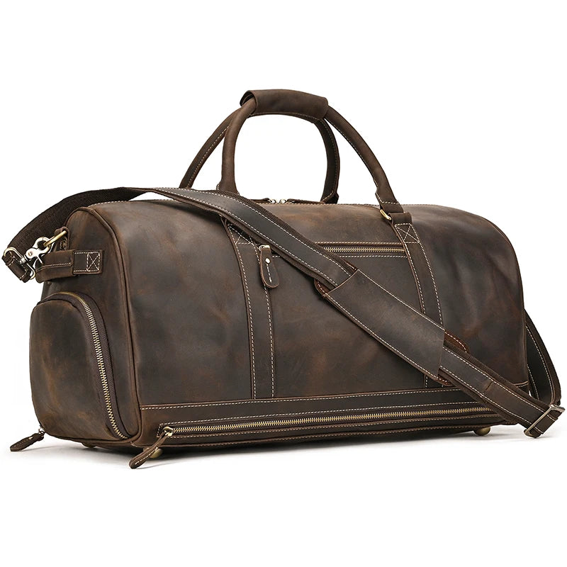 Newsbirds Crazy Horse Sac de voyage en cuir pour hommes – Grand sac de sport vintage avec sac à dos et sac de transport sur un véritable sac à dos