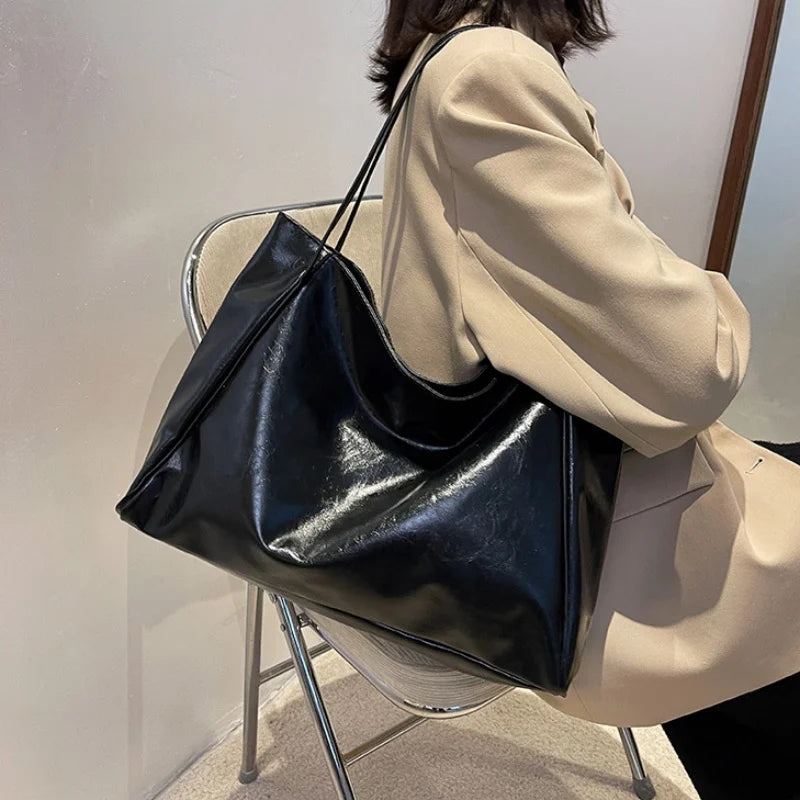 RPXBGUCKARHG Vintage Damen Tote Bag – Große PU-Leder Schultertasche, Harajuku-inspirierte Casual Handbag für Alltag & Shopping
