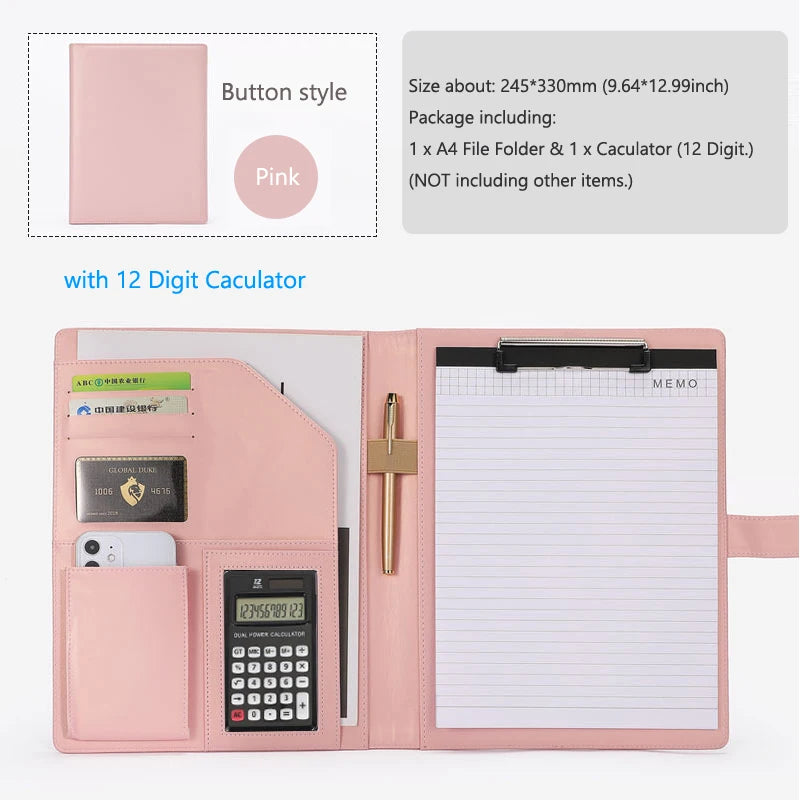 Carpeta de negocios A4 con cuero PU – Mapa documental con llaves y bolsas opcionales | Elegante Schreibmappe para reuniones y oficinas 