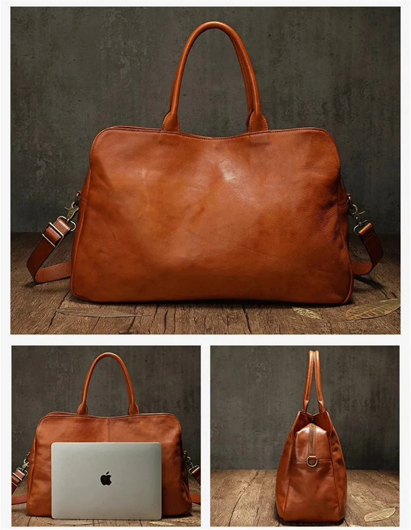 PNDME Vintage Leder Reisetasche aus echtem Rindsleder - Bolsa grande para viajes de fin de semana y al aire libre con primera capa de piel de vaca para mujeres y hombres 
