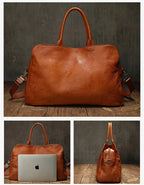 PNDME Vintage Leder Reisetasche aus echtem Rindsleder - Bolsa grande para viajes de fin de semana y al aire libre con primera capa de piel de vaca para mujeres y hombres 