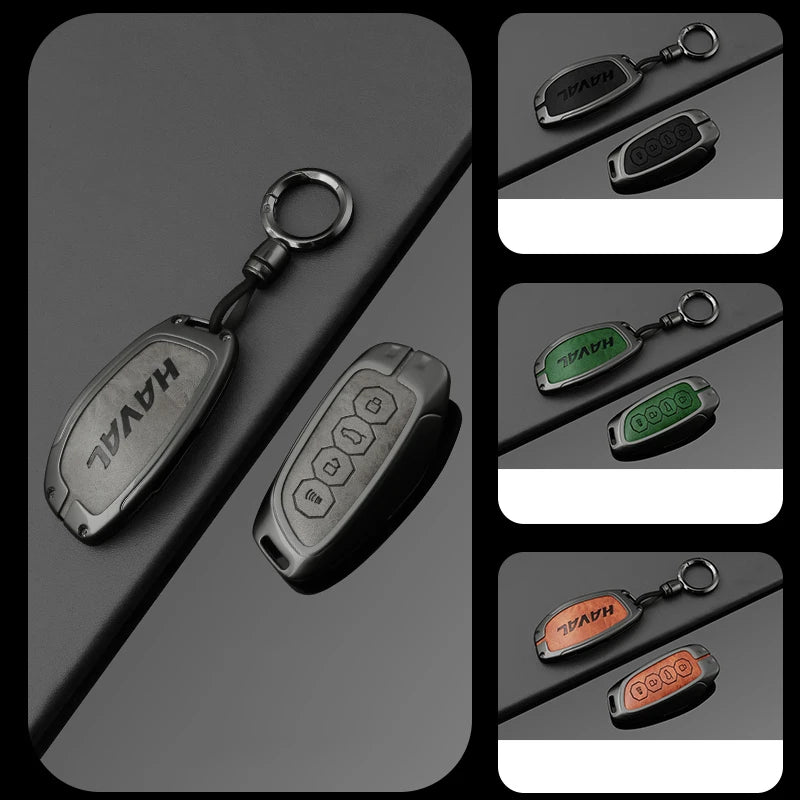 Étui de clé de voiture haut de gamme avec revêtement métallique et cuir pour Great Wall Haval – Étui de clé pour H6 (2024), H9 (2024), F7x, H5, H3, H2, M6 et plus