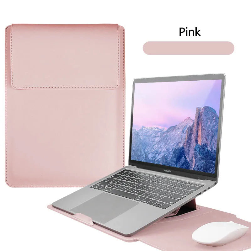 PU-Leder Laptop Sleeve – Wasserdichte Schutzhülle mit Standfunktion für 13–16 Zoll MacBook, HP, Lenovo, Samsung