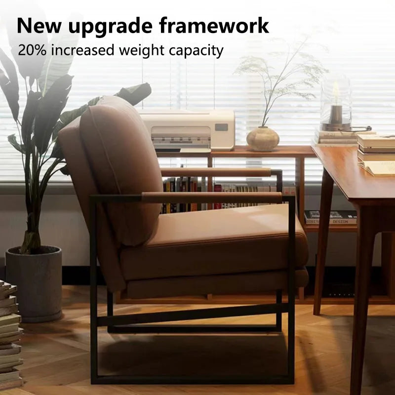 Weicher Leder Lounge Chair – Moderner Relax-Sessel mit Stahlrahmen, breiter Armchair für Wohnzimmer, Büro & Schlafzimmer