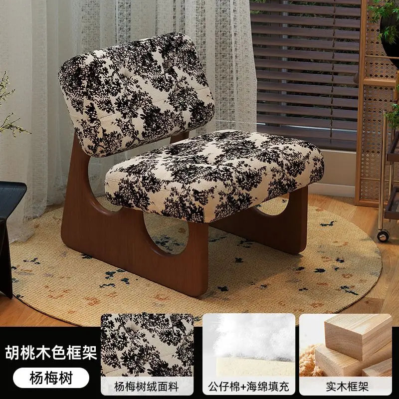 Massivholz Einzelsessel im asiatisch-nordischen Stil – Retro Akzentstuhl mit Öl-Wachs-Leder-Optik für entspanntes Wohnen