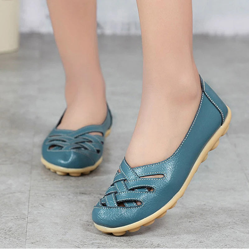 HAJINK Damen Leder Flats – Handgefertigte Loafers, Slip-On Ballerinas aus echtem Rindsleder