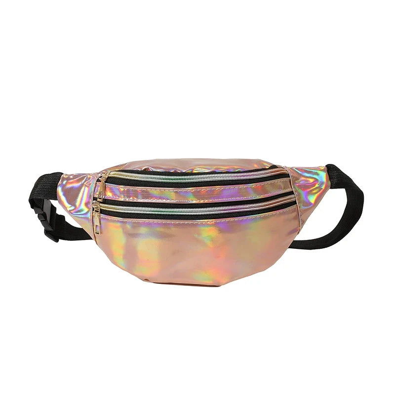 Riñonera de piel sintética para mujer y hombre, bandolera holográfica con láser, bandolera y bolso de pecho impermeable para deportes y etiquetas