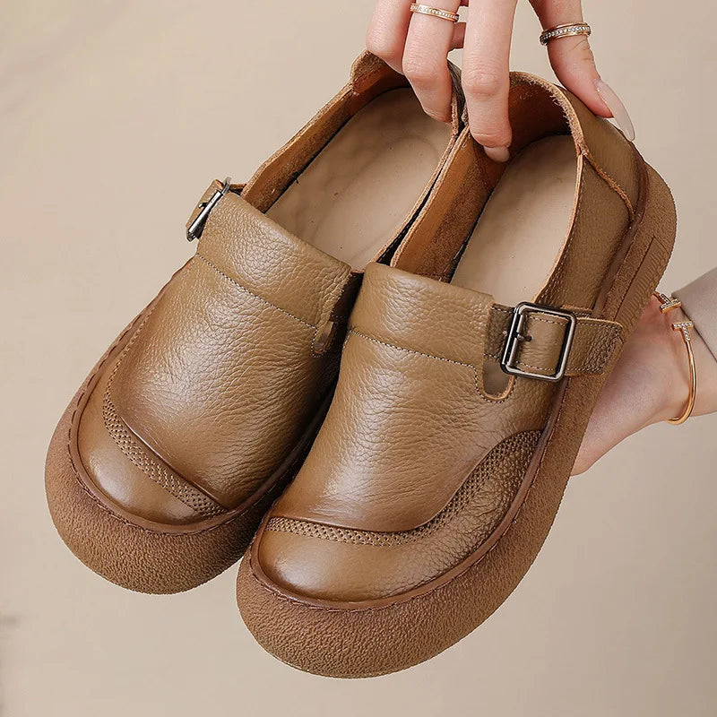 Lorilury Damen Leder Flats WB-286K – Mocassins confortables vintage avec chaussures, mocassins orthopédiques, chaussures à enfiler