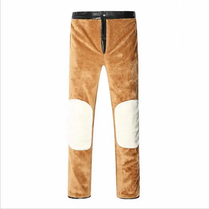 Herren Winter PU Lederhose mit Fleece-Futter – Extra warme Kunstlederhose in großer Größe, bequeme Casual Winterhose