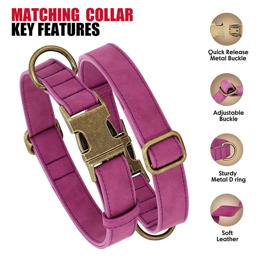 Verstellbares Hunde-Halsband & Leinen-Set aus PU-Leder – Weiches, langlebiges Hundehalsband mit Leine für kleine, mittlere & große Hunde