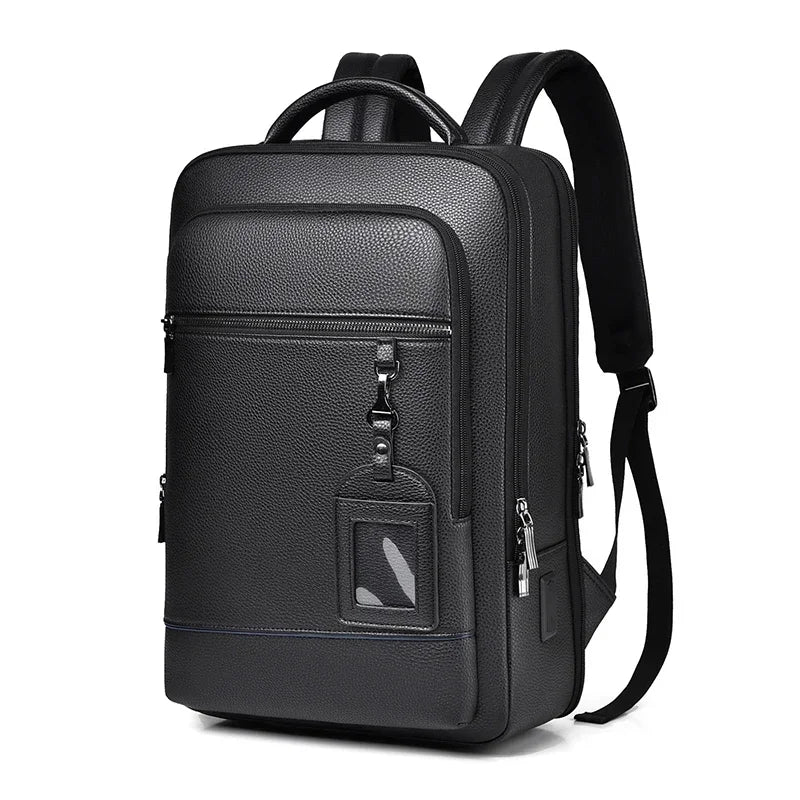 Executive PU-Leder Rucksack für Herren – USB-Ladefunktion, Business & Office Laptop-Backpack, Reisetasche