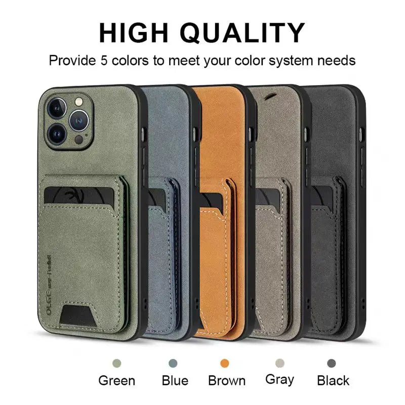 Funda de cuero tipo billetera lujosa para iPhone 12–17 Pro Max y Plus – Funda práctica de cuero sintético de alta gama con tarjetas y protección