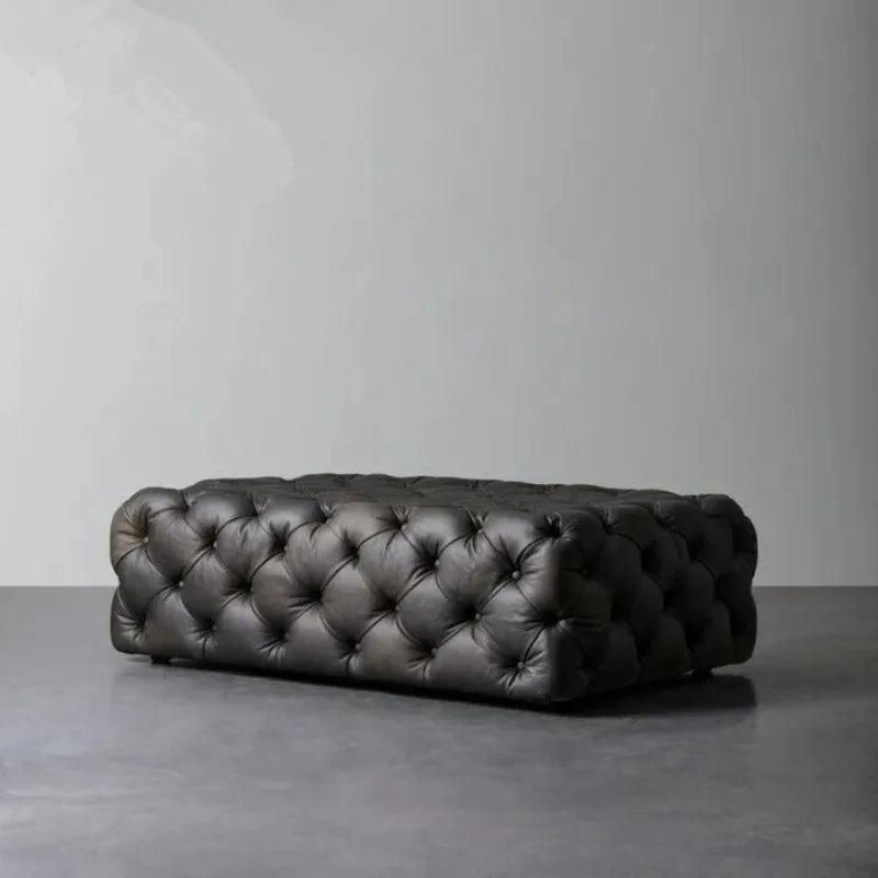 Luxuriöser Schuhwechsel-Hocker aus Leder – Moderner Sofa- & Sitzhocker in Schwarz für Wohnzimmer & Flur