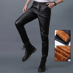 Herren Stretch PU Lederhose im Biker-Stil – Modische Pencil Pants in Gold, Rot, Blau, Schwarz, Weiß & Silber (Gr. 28–40)