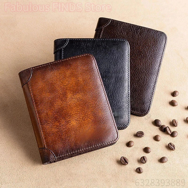 Herren Leder Geldbörse mit RFID-Schutz – Vintage Kurzportemonnaie aus echtem Leder für Karten, Ausweis und Bargeld