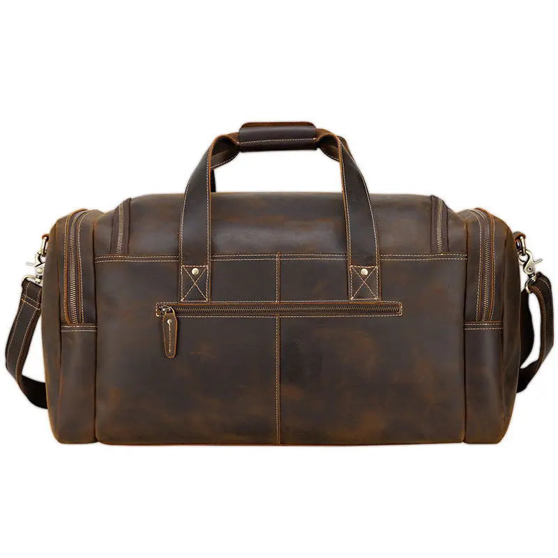 QINGWU Bolsas de cuero grandes para hombres – Vintage Weekender aus echtem Crazy Horse Rindsleder mit Schuhfach 