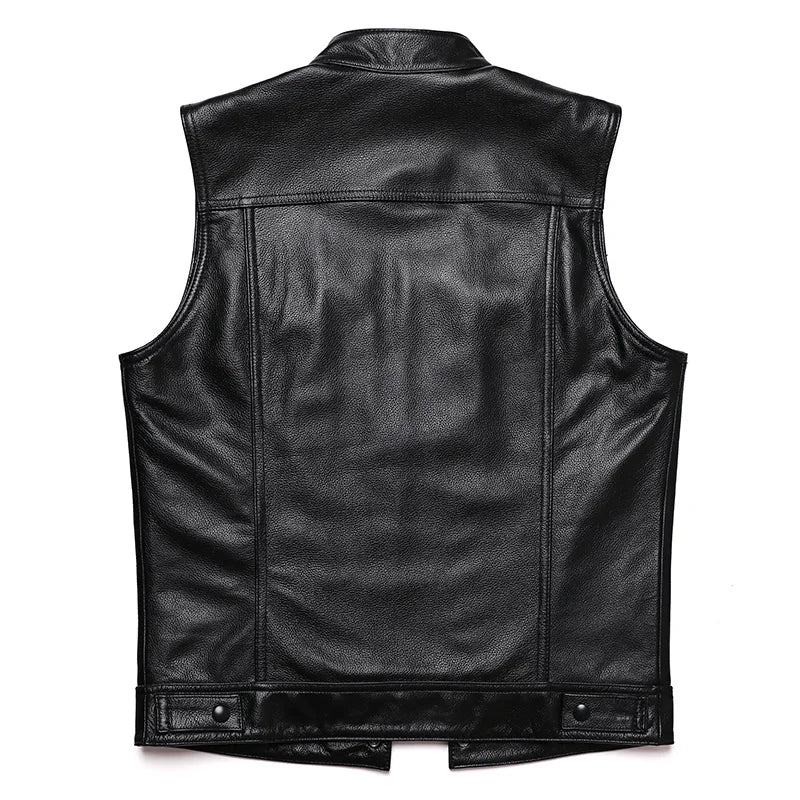 Herren Biker Lederweste aus echtem Rindsleder – Slim Fit Motorrad Weste im Sons of Anarchy Stil, Ärmellose Zipper-Weste für Frühjahr & Herbst