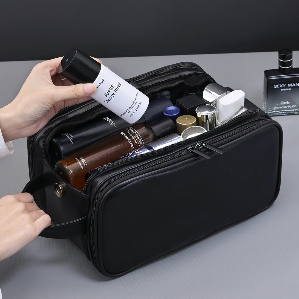 PU Leder Kulturbeutel mit vielen Fächern – Wasserdichte Reise- & Make-up Tasche mit Nass-/Trocken-Trennung für Damen & Herren