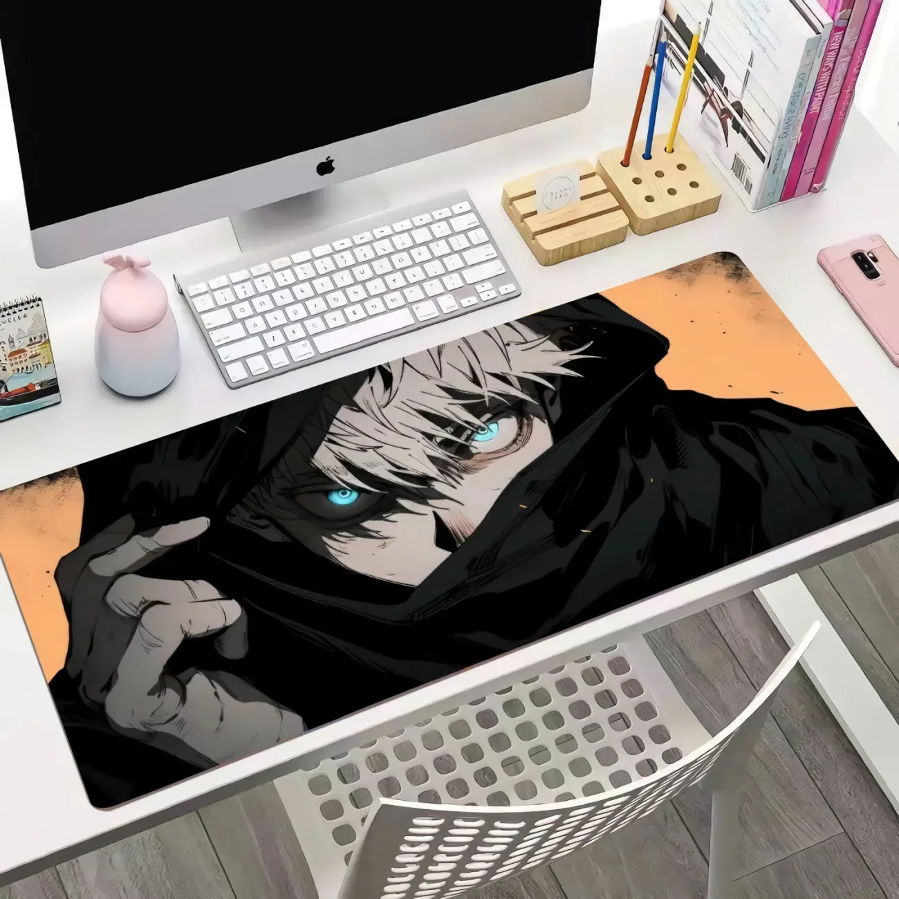 Satoru Gojo XXL Anime Schreibtischunterlage aus PU Leder – Gaming Mouse Pad im Jujutsu Kaisen Design für Büro, Dorm & E-Sports