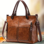 FXZLLQ Bolso de mano retro de cuero para mujer: bolso de mano con bolsillo con cremallera doble, bolso clásico para estudiantes y cruzados para negocios y negocios