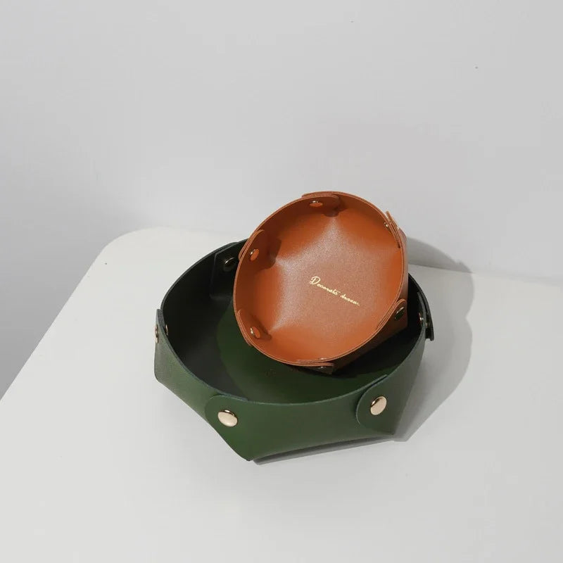 Runde PU Leder Ablageschale – Moderner Desktop Organizer für Schlüssel, Kosmetik & kleine Alltagsgegenstände