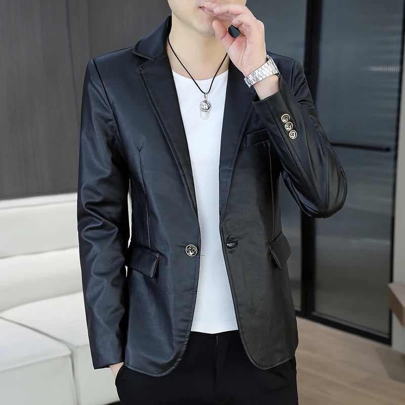 Herren Lederblazer im Korean Style – Slim Fit Business-Casual Jacke für Reisen, Outdoor & festliche Anlässe