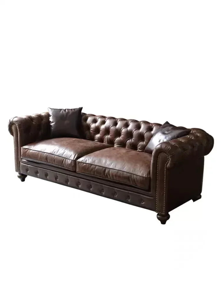 2025 Vintage Chesterfield Sofa in Oil-Wax-Lederoptik – Hochwertiges Rollarm-Ledersofa mit moderner Funktionalität