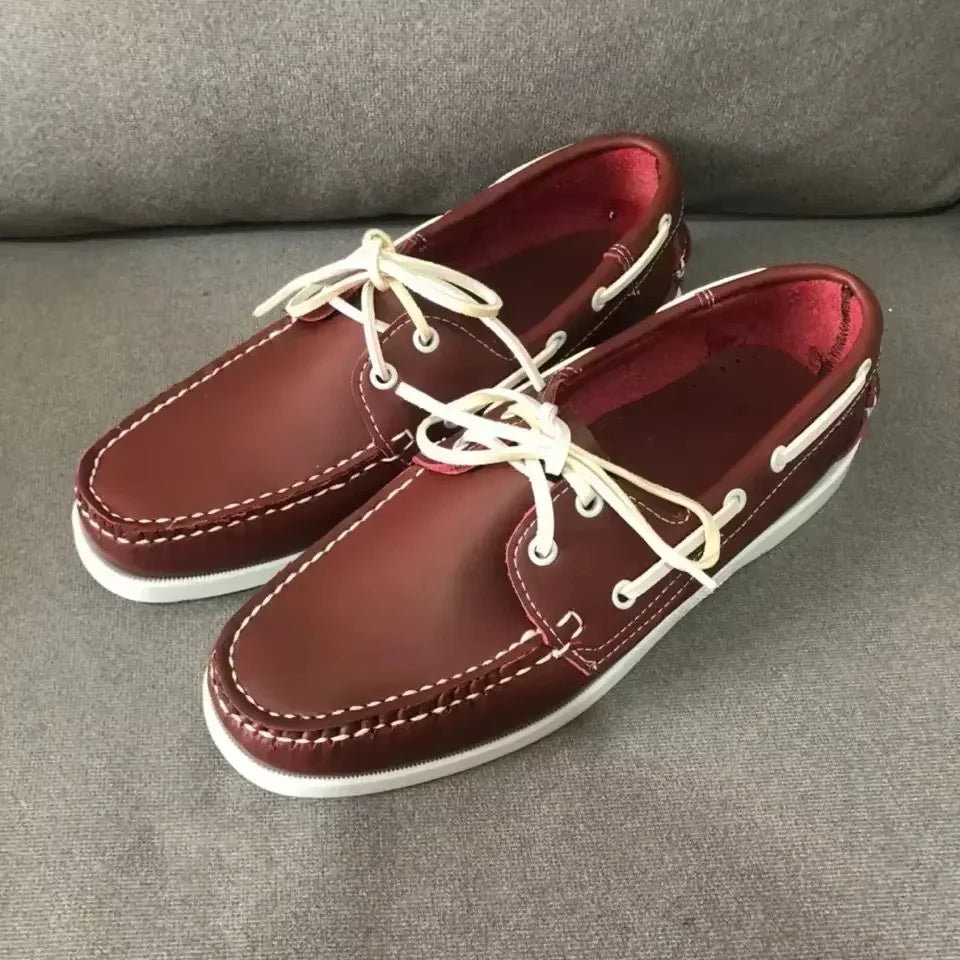 Handgefertigte Herren Bootsschuhe aus echtem Rindsleder – Klassische Leder Mokassins & Casual Loafer für Alltag und Freizeit