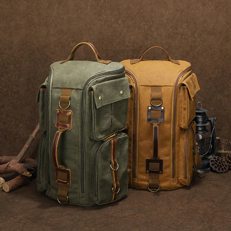 Vintage Leder Laptop-Rucksack 16 Zoll – Wasserdichter PU- & Canvas-Rucksack für Reisen, Arbeit & Alltag, Unisex