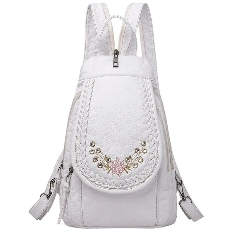 LANYIBAIGE Damen Leder-Rucksack – Kleiner Fashion Rucksack mit Stickerei, weich & leicht für Schule, Alltag & Reisen