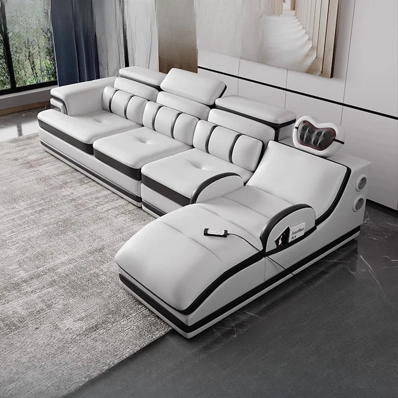 Minimalistisches Luxus Leder Ecksofa mit Massagefunktion – Modernes Designer Sofa im L-Format für stilvolle Wohnzimmer