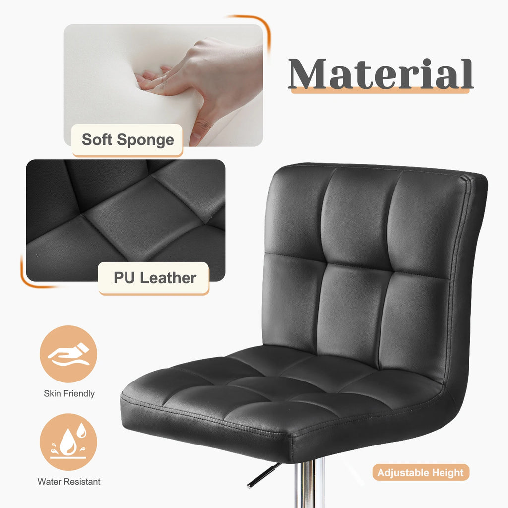 JHK Barhocker 2er Set aus PU-Leder – Gepolsterte Thekenhocker mit Komfort-Rückenlehne & zertifiziertem Gaslift