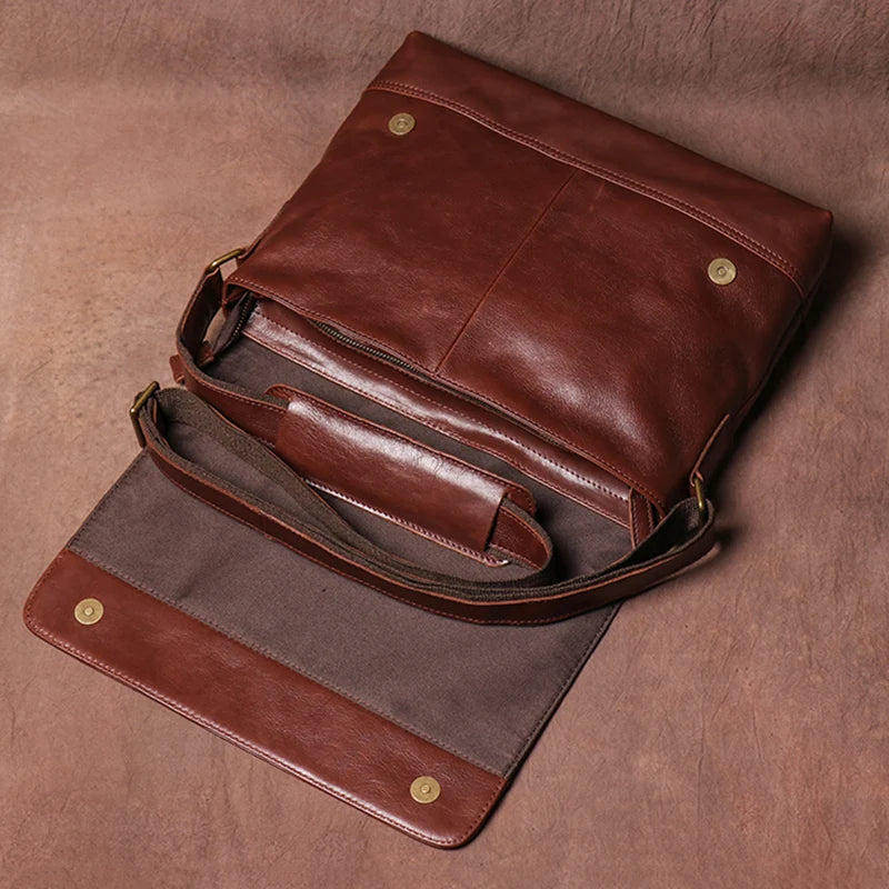 LEATHFOCUS Herren Leder-Umhängetasche – Echtes Crazy Horse Rindsleder, Vintage Messenger Bag, Handmade Satchel für A4-Dokumente