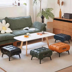 Italienischer Light-Luxury Lederhocker in Oil-Wax-Optik – Tragbarer Schuhwechsel- &amp; Fußhocker mit Griff für Wohnzimmer, Flur &amp; Sofa