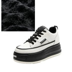 Damen Leder Plateau Sneaker 7 cm – Keilabsatz Schuhe aus echtem Leder für Herbst & Winter, modische Wedge Sneakers