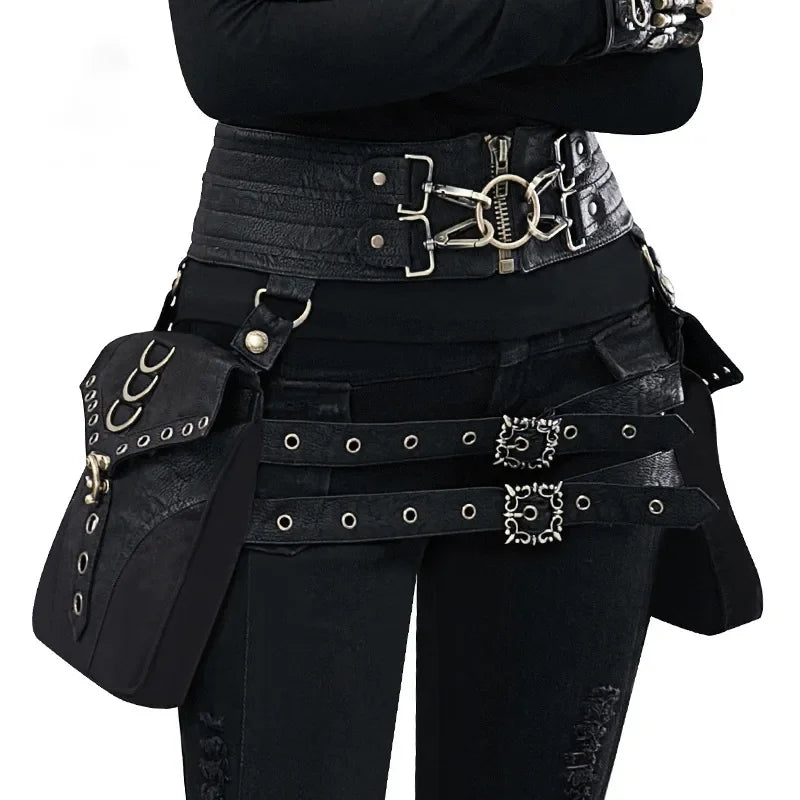 Gothic PU-Leder Hüfttasche – Steampunk Waist Bag, Leg Pouch, Corset Crossbody & Fanny Pack für Festival, Cosplay und Alltag