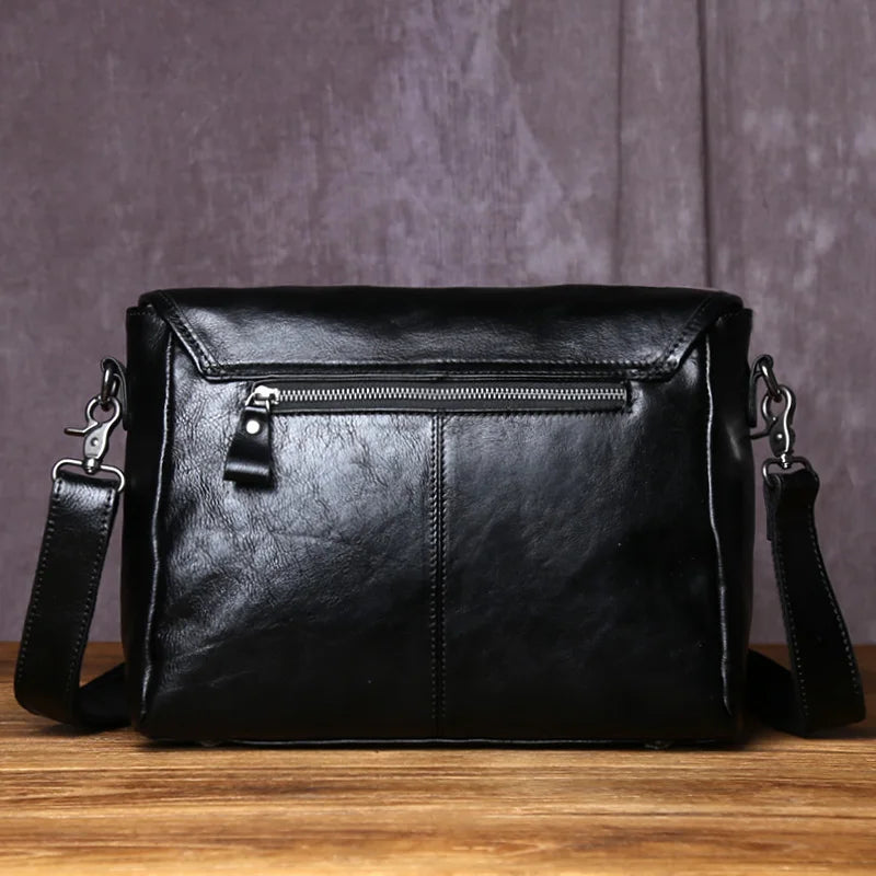 JLFGPJ Herren Leder-Umhängetasche – Top Layer Cowhide Crossbody Bag mit Reißverschluss & Schnalle, Hochwertige Ledertasche