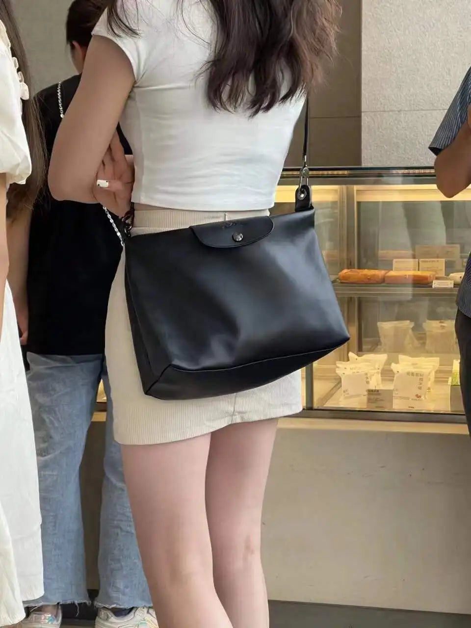 Longchamp Damen &amp; Herren Schultertasche – Grand sac fourre-tout en cuir de qualité supérieure, sacs à main et bandoulière, blanc d'eau