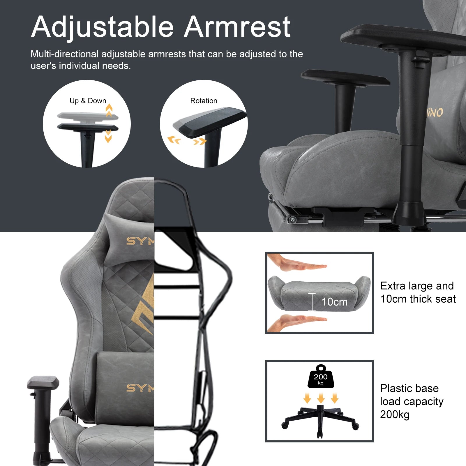 SYMINO Vintage Gaming Chair aus PU-Leder – Ergonomischer Drehstuhl mit Armlehnen & Rollen für Büro, Homeoffice & Gaming