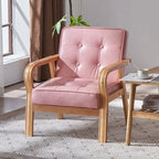 Nordischer Retro Holzstuhl mit Armlehnen – Minimalistischer Wohnzimmerstuhl aus Massivholz mit Lederbezug, Moderner Lounge- &amp; Sesselstuhl